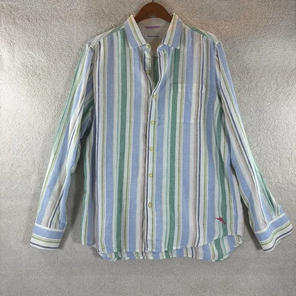 Tommy Bahama Shirt Mens L Linen Relax Long Sleeve Button Up Multicolor Striped - Picture 1 of 8